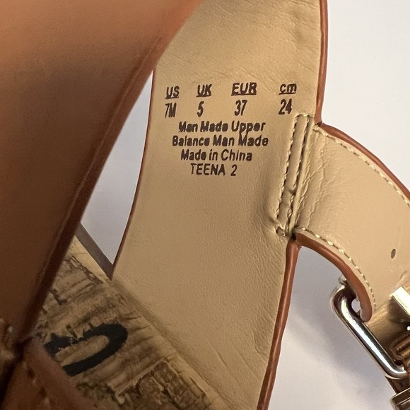 Sam Edelman Teena 2 Sandals 7M‎ Tan Woven Strap Cork Footbed Gold Heel - Picture 9 of 11